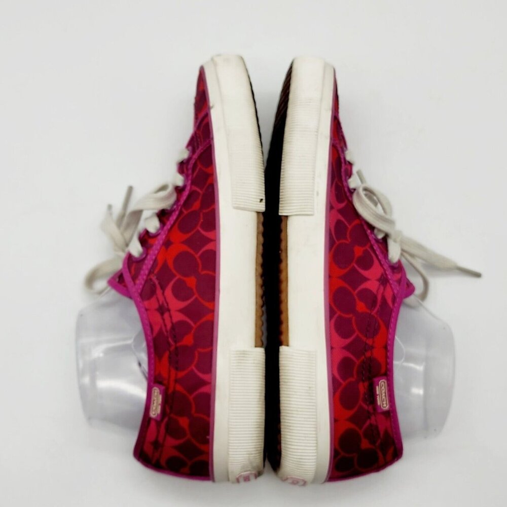 COACH Kalyn Womens Sneakers 7.5 B Pink Red Signature C Logo Lace Up Canvas 7-1/2 - Picture 9 of 11